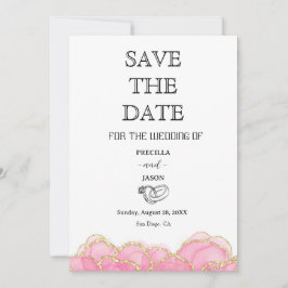 Reserve A Data Pink Clássico Elegante Moderno e Casamento Dourado