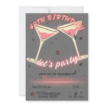 Pink Cocktail 40th Birthday Invitation