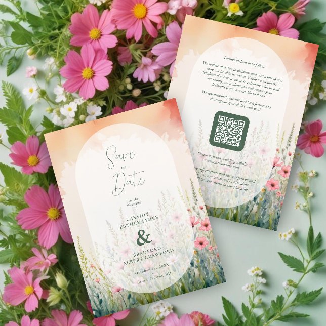 Reserve A Data Pink Delicate Romantic Wildflowers Field Wedding (Pink Delicate Romantic Wildflowers Field Wedding Save the Dates Cards.)