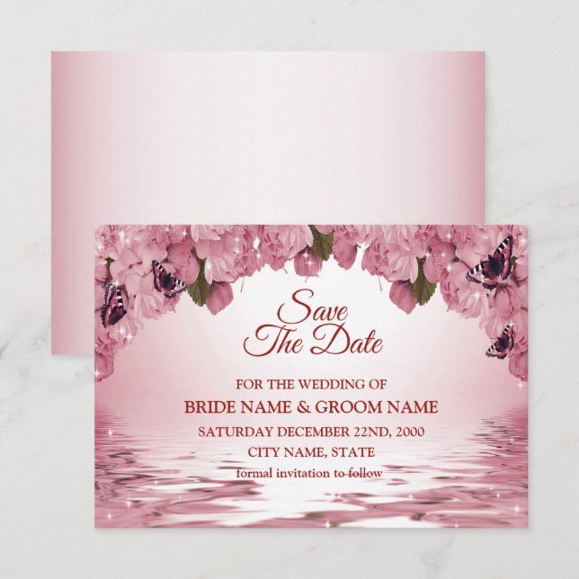 Reserve A Data Pink Floral Nature Butterfly Outdoor Wedding (Frente/Verso)