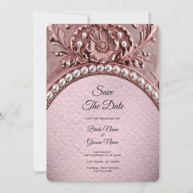 Reserve A Data Pink Flower Save the Date (Frente)