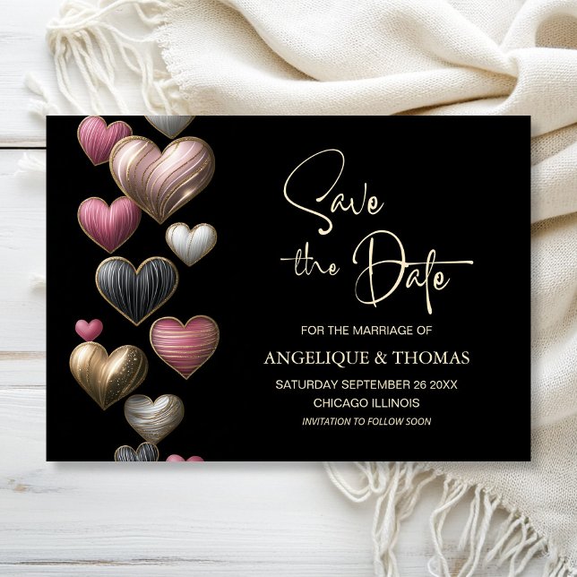 Reserve A Data Pink Hearts Wedding Save the Date (Criador carregado)