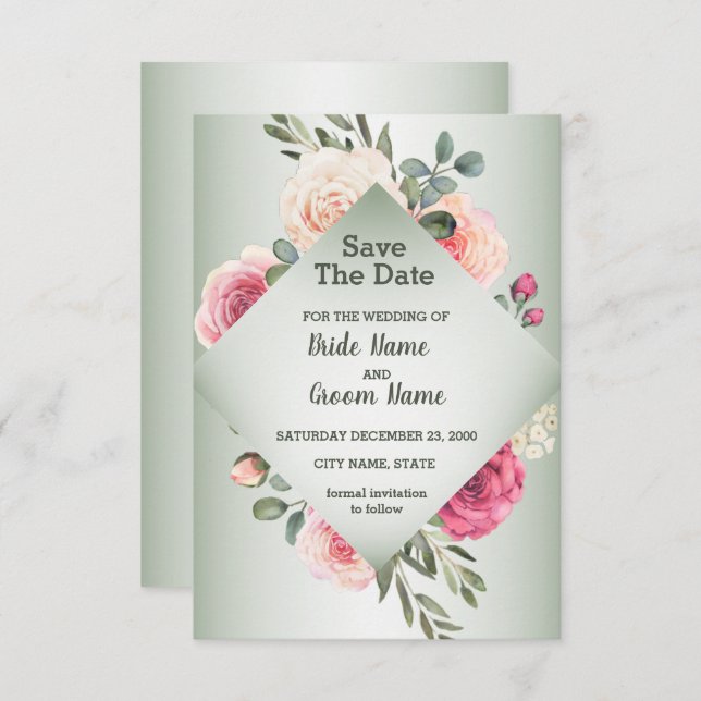 Reserve A Data Pink Peach Roses Rustic Green Geometric (Frente/Verso)