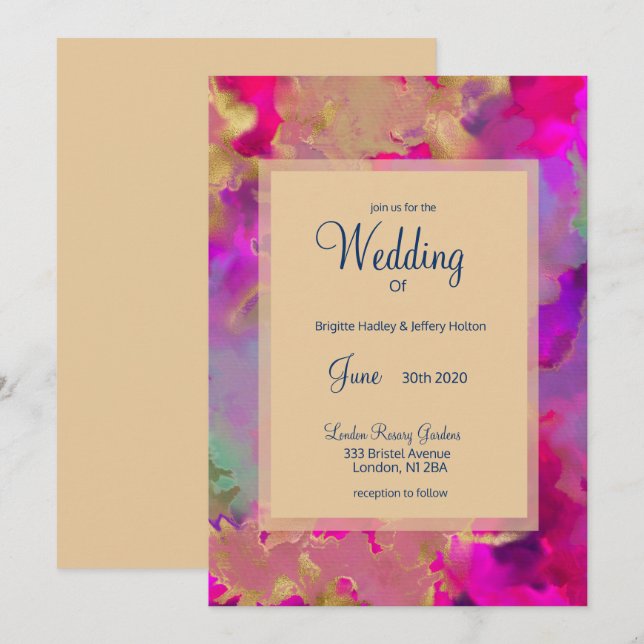 Reserve A Data Pink+roxo+azul+convites para casamento de tinta ve (Frente/Verso)