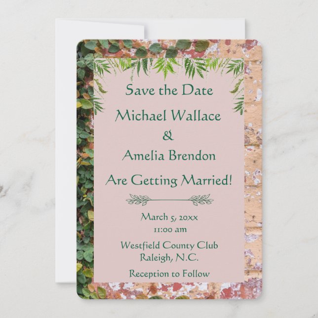 Reserve A Data Pintados Bricks Green Ivy Wedding Salvar a Data (Frente)