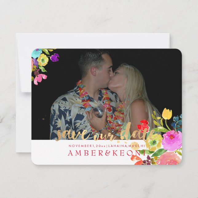 Reserve A Data PixDezines Aquarela Floral/Salve a Data (Frente)