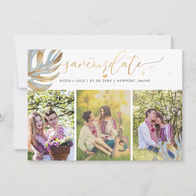 Reserve A Data PixDezines Azul Monstera Faux Metálico (Frente)