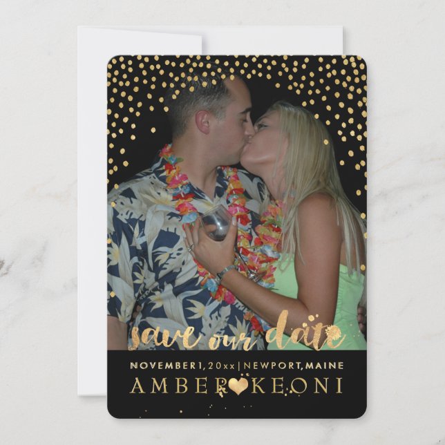 Reserve A Data PixDezines Faux Dourado Confetti/Heart/Save Date (Frente)