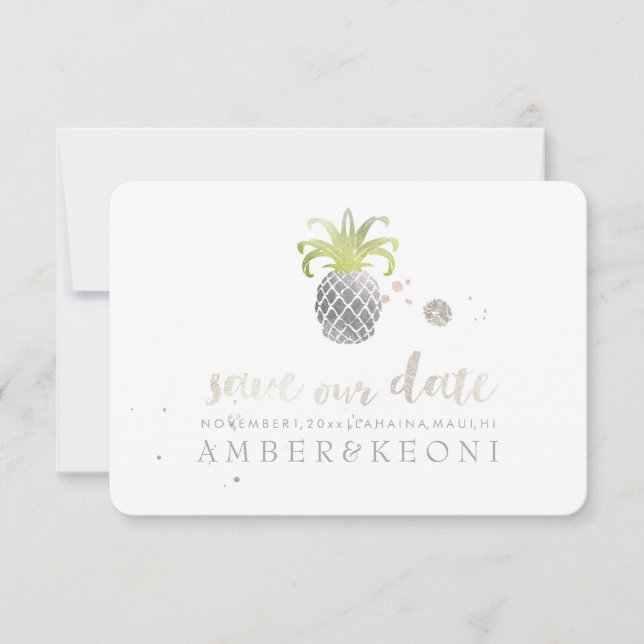 Reserve A Data PixDezines Faux Silver Pineapple/salve nossa data (Frente)