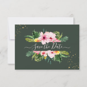 Reserve A Data PixDezines Floral Tropical & Folhagem Verde Caçado