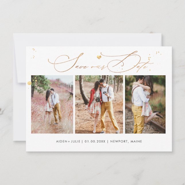 Reserve A Data PixDezines Luxe Calliografia Faux Dourado Heart (Frente)