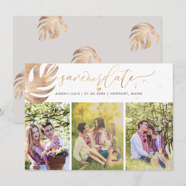 Reserve A Data PixDezines Monstera Falso Metálico|Salvar a Data (Frente/Verso)