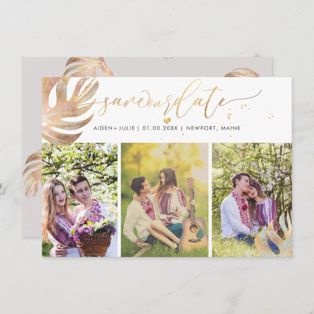 Reserve A Data PixDezines Monstera Faux Metallic|Salvar Data (Frente/Verso)