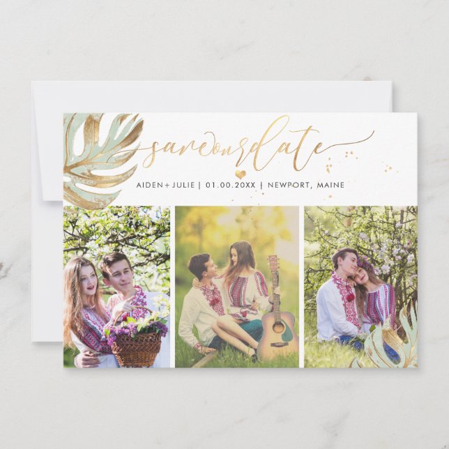 Reserve A Data PixDezines Seafoam Verde Monstera Faux Metálico (Frente)