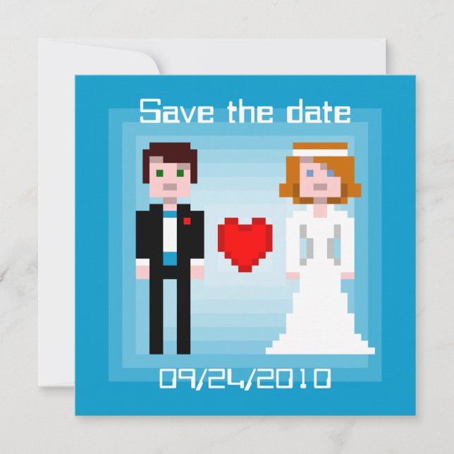 Reserve A Data Pixel Bride e Groom - Salvar a Data - Azul (Frente)