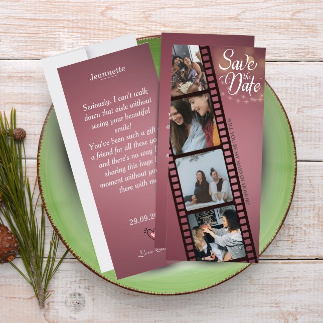 Reserve A Data Placa de Proposta de madrinha de casamento com Col (Bridal Party Proposal Cards – Elegant Custom Photo Invite)
