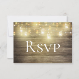 Reserve A Data Placa RSVP de Mason Jar e Lights Rustic Wood