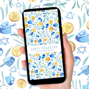 Reserve A Data Placa Sem Árvore de Aquarela Feliz Driedel Hanukka