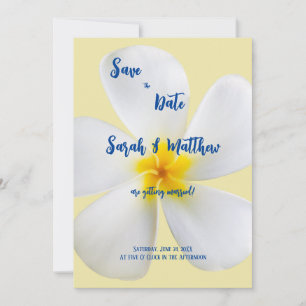 Reserve A Data Plumeria Branca em Amarelo, Casamento Floral Tropi