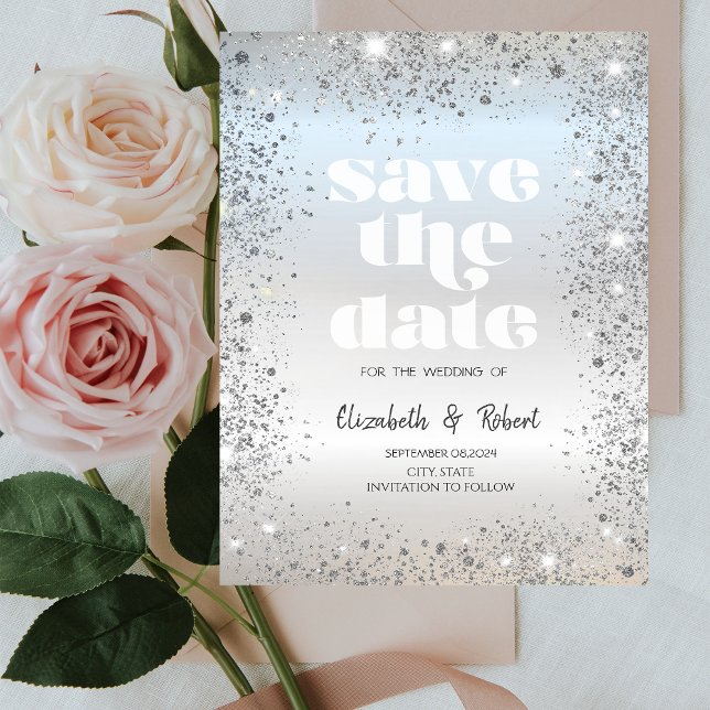 Reserve A Data Poeira de Glitter Prateado Chic Confete Salvar a D (Criador carregado)