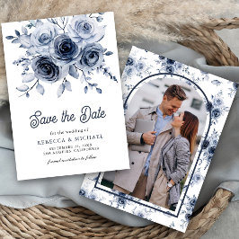 Reserve A Data Poeira Rústica Azul Floral Foto Casamento