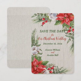 Reserve A Data Poinsettia Vermelha Folhas Verdes Natal Casamento