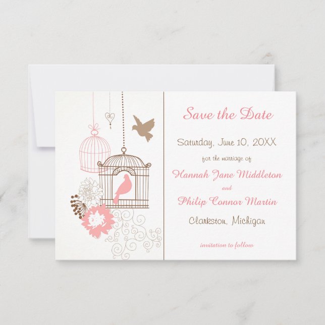 Reserve A Data Pombas & Gaiolas - 3x5 Save the Date (Frente)