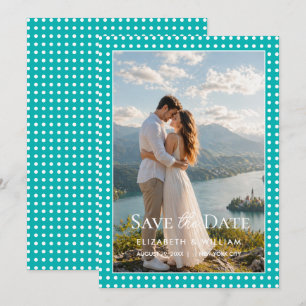 Reserve A Data Pontos Brancos Polka em Azul Turquesa – Casamento