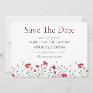 Reserve A Data Poppies e Lavanda em Aquarela para Casamento Save