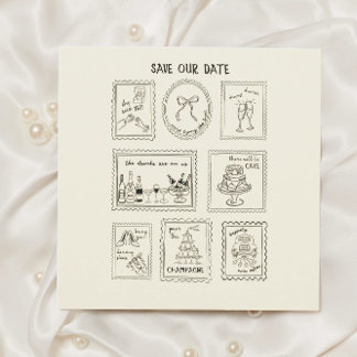 Reserve A Data Postage Stamp Hand Drawn Save The Date Card