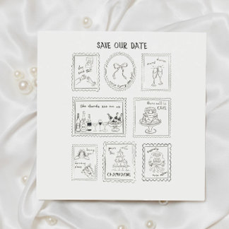 Reserve A Data Postage Stamp Hand Drawn Save The Date Card