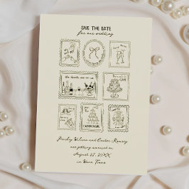 Reserve A Data Postage Stamp Hand Drawn Save The Date Card