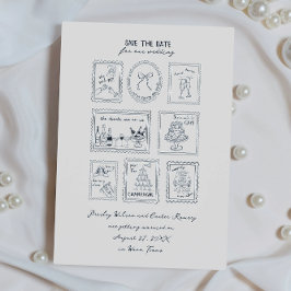 Reserve A Data Postage Stamp Hand Drawn Save The Date Card