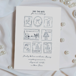 Reserve A Data Postage Stamp Hand Drawn Save The Date Card