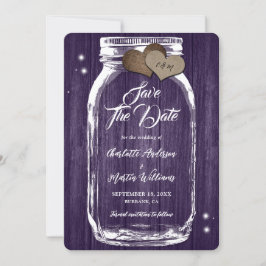 Reserve A Data Pote de Pedra Roxo Rústico Casamento de Madeira