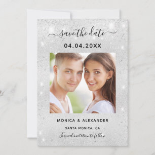 Reserve A Data Poupança de data de casamento com brilho prateado
