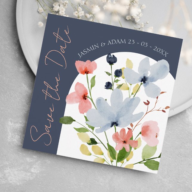 Reserve A Data Poupar a Data Floral Boho Arco Azul-Marinho (Criador carregado)