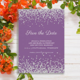 Reserve A Data Poupar Data de Casamento com Brilho Prateado Roxo