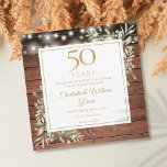 Reserve A Data Praça das Luzes da Madeira Rustic, do 50º aniversá<br><div class="desc">Apresentando delicada cor d'água verde do jardim e luzes bonito de cordas em um fundo de painéis de madeira,  esta rústica chic salva o convite de aniversário de data pode ser personalizada com suas informações especiais de comemoração de 50 anos. Projetado por Thisnotme©</div>