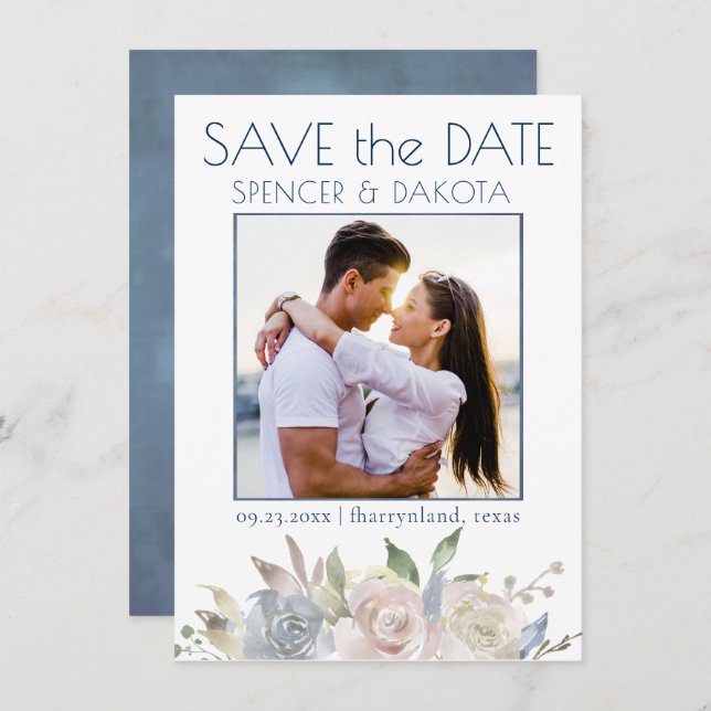 Reserve A Data Prado Floral Mudado | Foto rosa amarela azul (Frente/Verso)