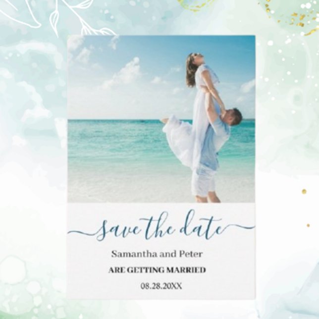 Reserve A Data Praia personalizada do modem de fotografia Guardar (Announce your special day with a custom photo modern beach save the date card.  )
