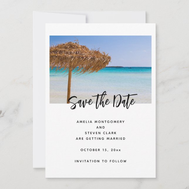 Reserve A Data Praia Tropical Cênica com Casamento de Guarda-Chuv (Frente)