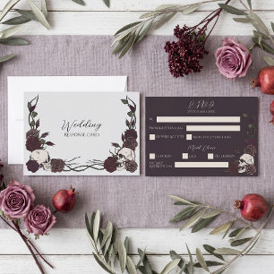 Reserve A Data Prata Cinza Escuro Floral Caveira Casamento RSVP