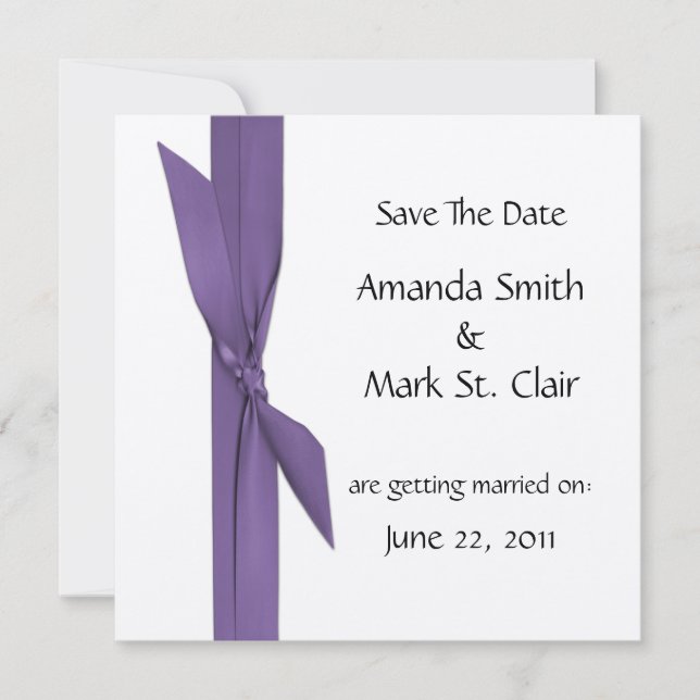 Reserve A Data Prata Salvar Data com Fita Roxa (Frente)