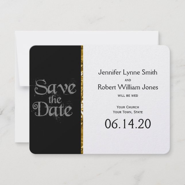 Reserve A Data Preto Branco e Dourado Casamento Luminoso Salve a  (Frente)