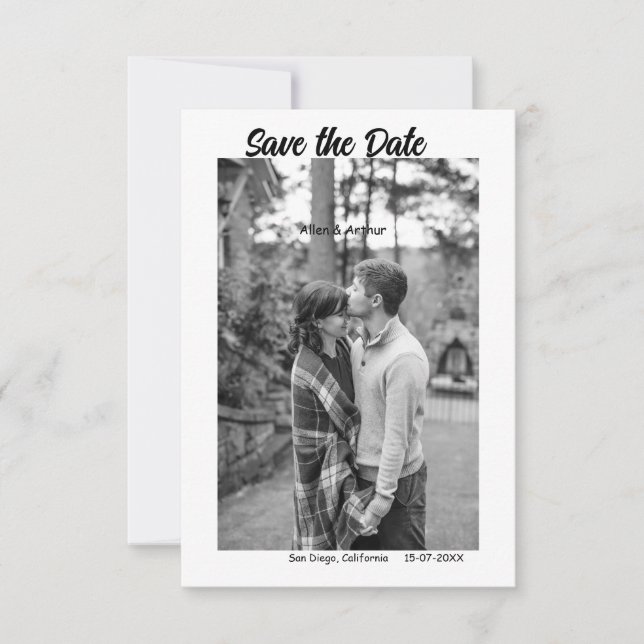 Reserve A Data preto branco salvar data QR adicionar nome do site (Frente)