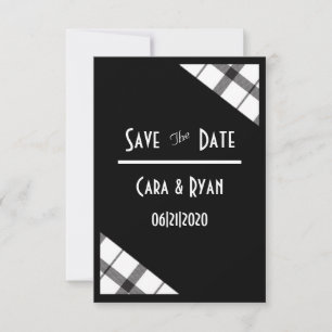 Reserve A Data Preto, Branco, Xadrez, Elegante, Chique, Casamento