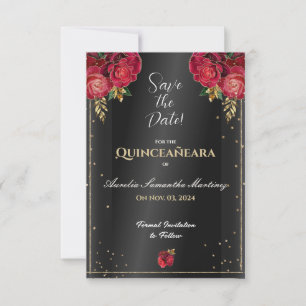 Reserve A Data Preto com o Rosa vermelha Quinceañera Salve a Data