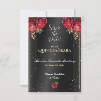 Reserve A Data Preto com o Rosa vermelha Quinceañera Salve a Data