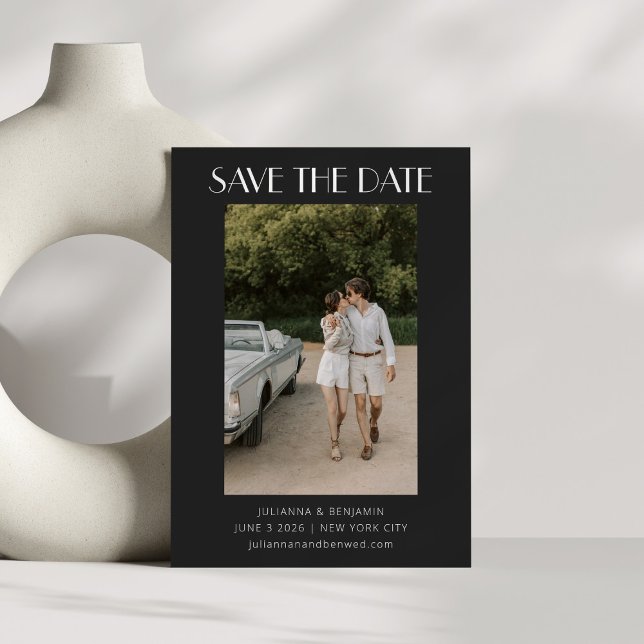 Reserve A Data Preto de Casamento de Foto com Deco de Arte Retroa (Criador carregado)